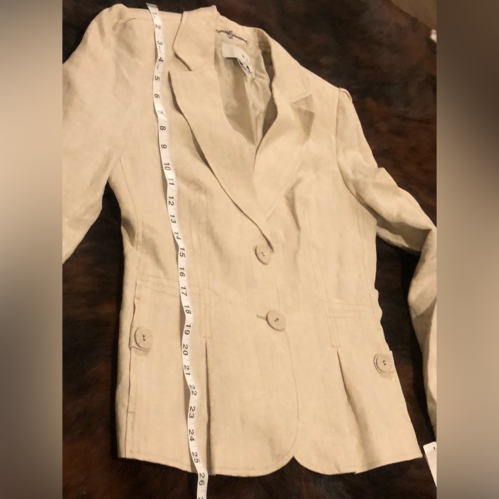 2-PC Linen-pleated front jacket & pant set by MNG MANGO size 12L in Wheat NWT - Picture 10 of 15